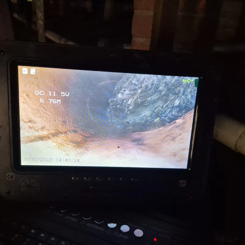 CCTV drain inspection locating a pipe blockage